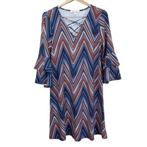 Harlow & Rose Dress Chevron Print Bell Sleeves, Size medium